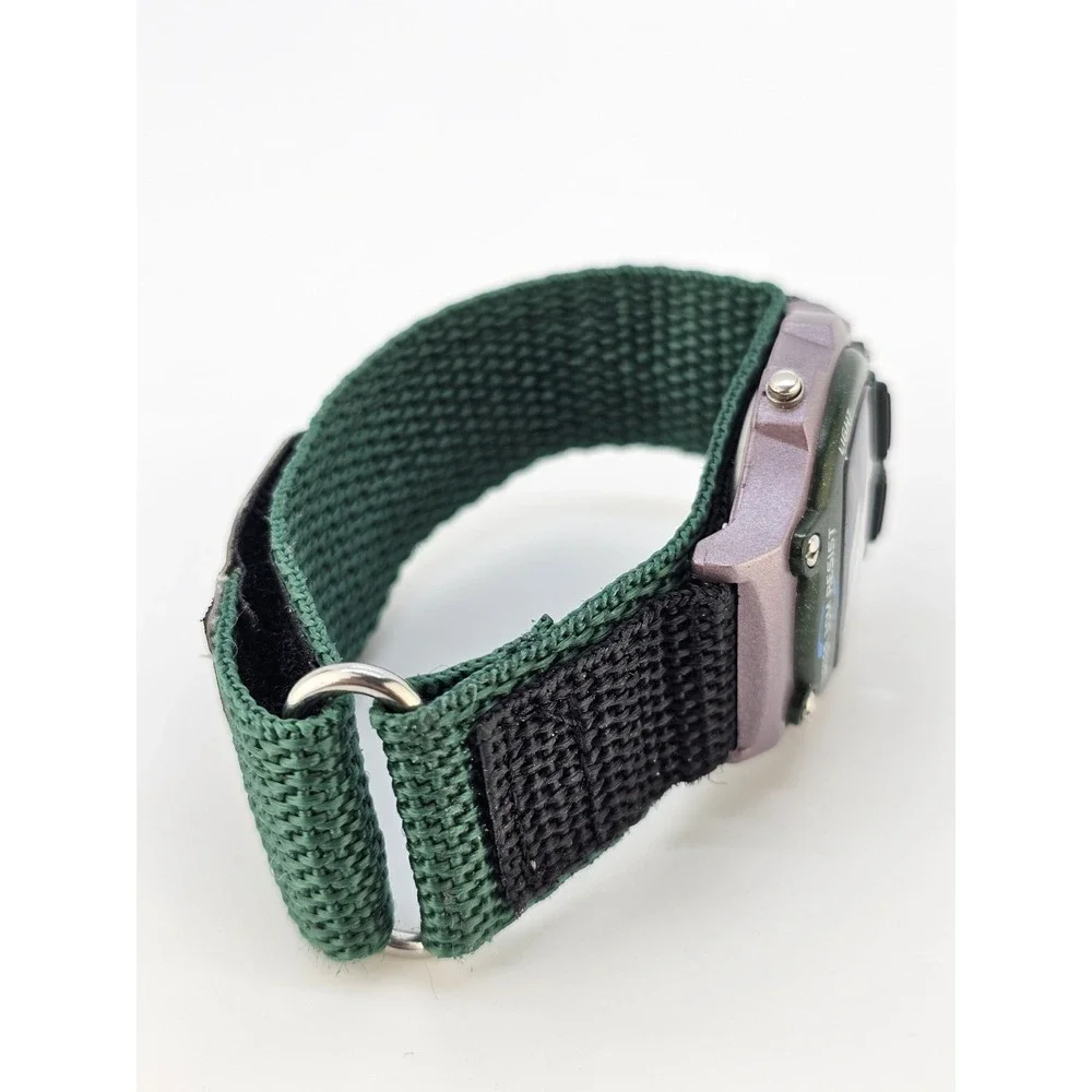 Men's Sports Digital Watch 40MM Green Black Nylon Band Light Chrono New Battery
